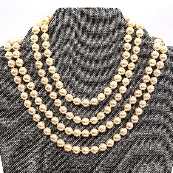 Monet Jewelry - 1970s 60" MONET Vintage Oyster Cream Knotted Glass Pearl Necklace-Rare-Unworn!
